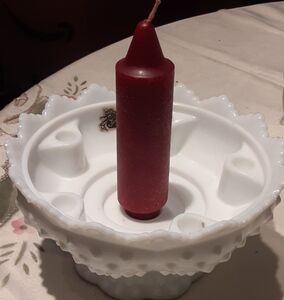 Hobnail Milkglass FENTON Candle Golder Centerpiece c1950